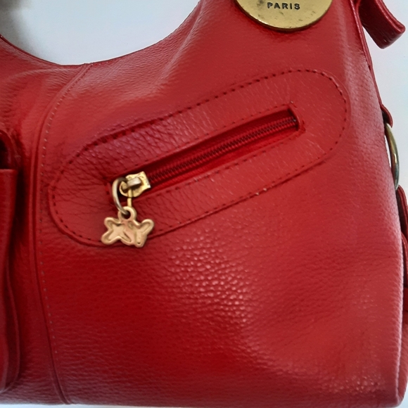 Imported Red Pebbled Leather Shoulder Bag by "XY Paris" - Picture 5 of 13